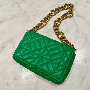 Zara Green Quilted Shoulder Bag